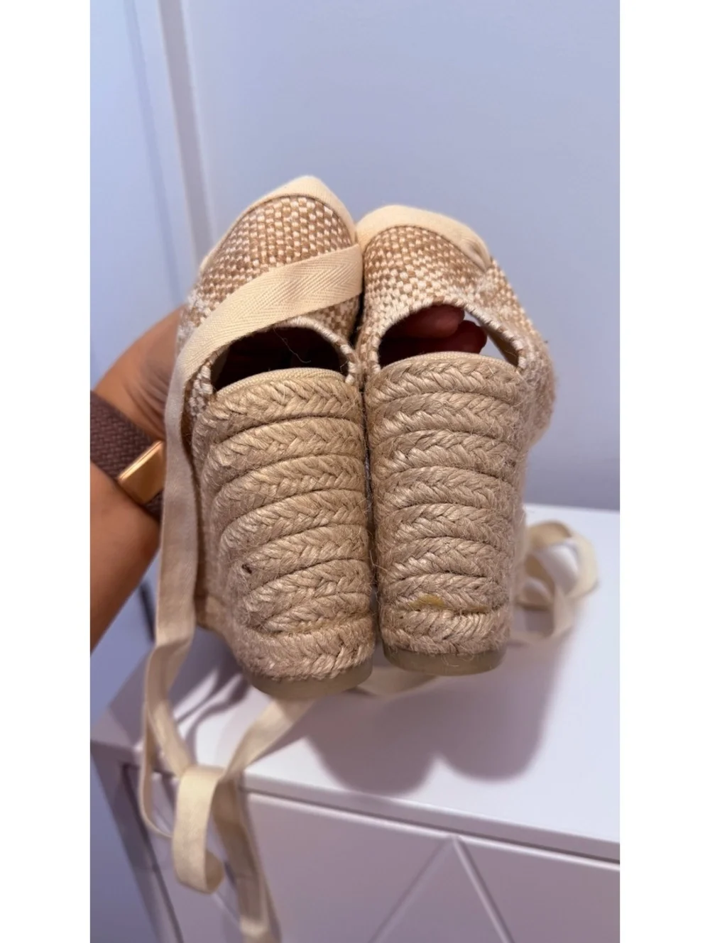 Castañer Carina 95mm High Wedge Espadrilles Natural/Ivory Size 37 – New in Box